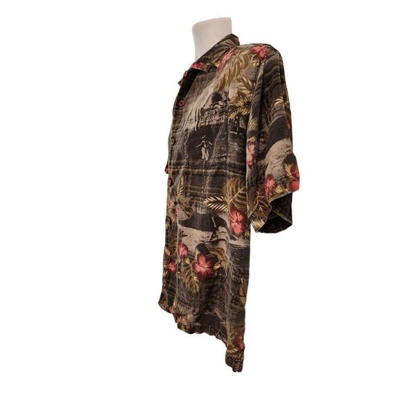 Tommy Bahama Hawaiian Hula Girl Short Sleeve Aloha Gray Shirt M Silk - Picture 3 of 5